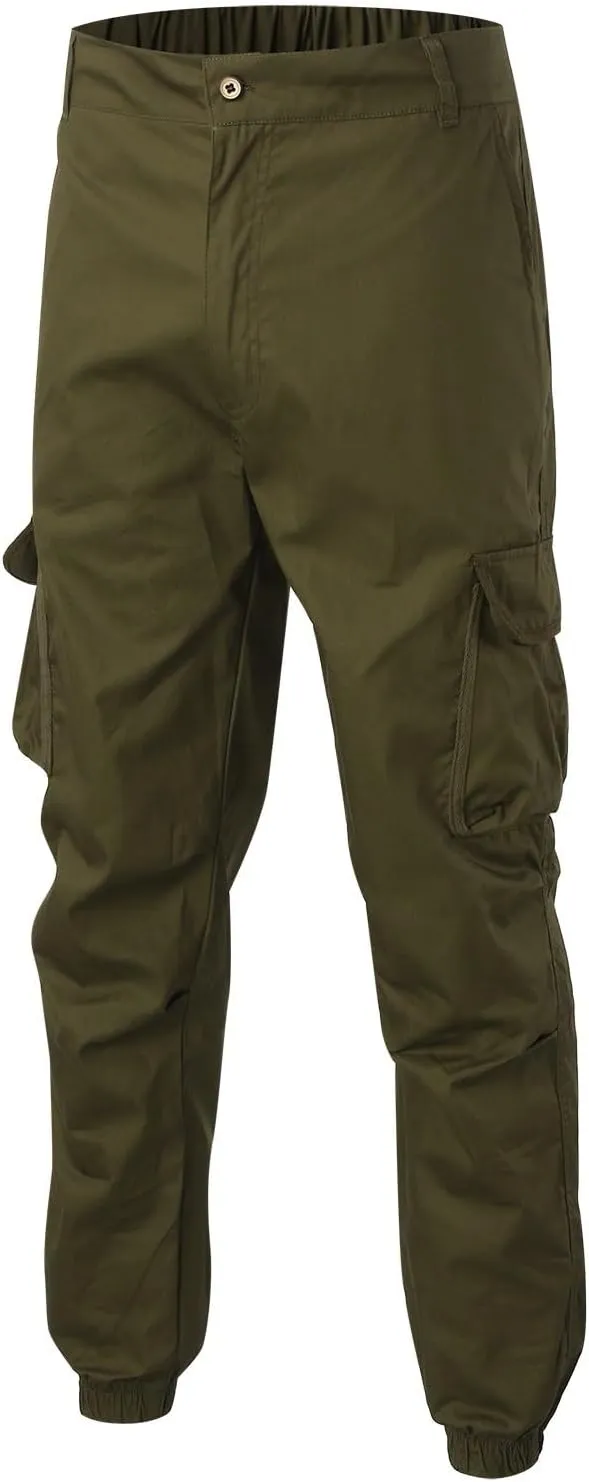 Mens Resort Wear 2025 Polyester Joggers Pant Casual Cargo Pants Drawstring Loose Elastic Waist Baggy Tapered Sweatpants