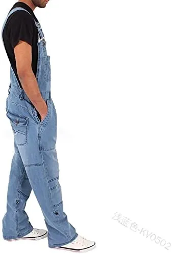 Men's Rigid Denim Bib Overall Fashion Slim Fit Jumpsuit Work Big and Tall Relaxed fit Stretch