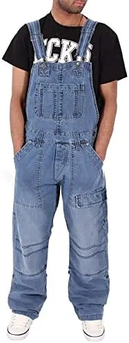 Men's Rigid Denim Bib Overall Fashion Slim Fit Jumpsuit Work Big and Tall Relaxed fit Stretch