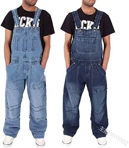 Men's Rigid Denim Bib Overall Fashion Slim Fit Jumpsuit Work Big and Tall Relaxed fit Stretch