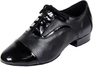 Mens Soft Leather Jazz Shoes Modern Latin Lace-up Closed Toe 4CM Standard Dance Shoes, Black, 9
