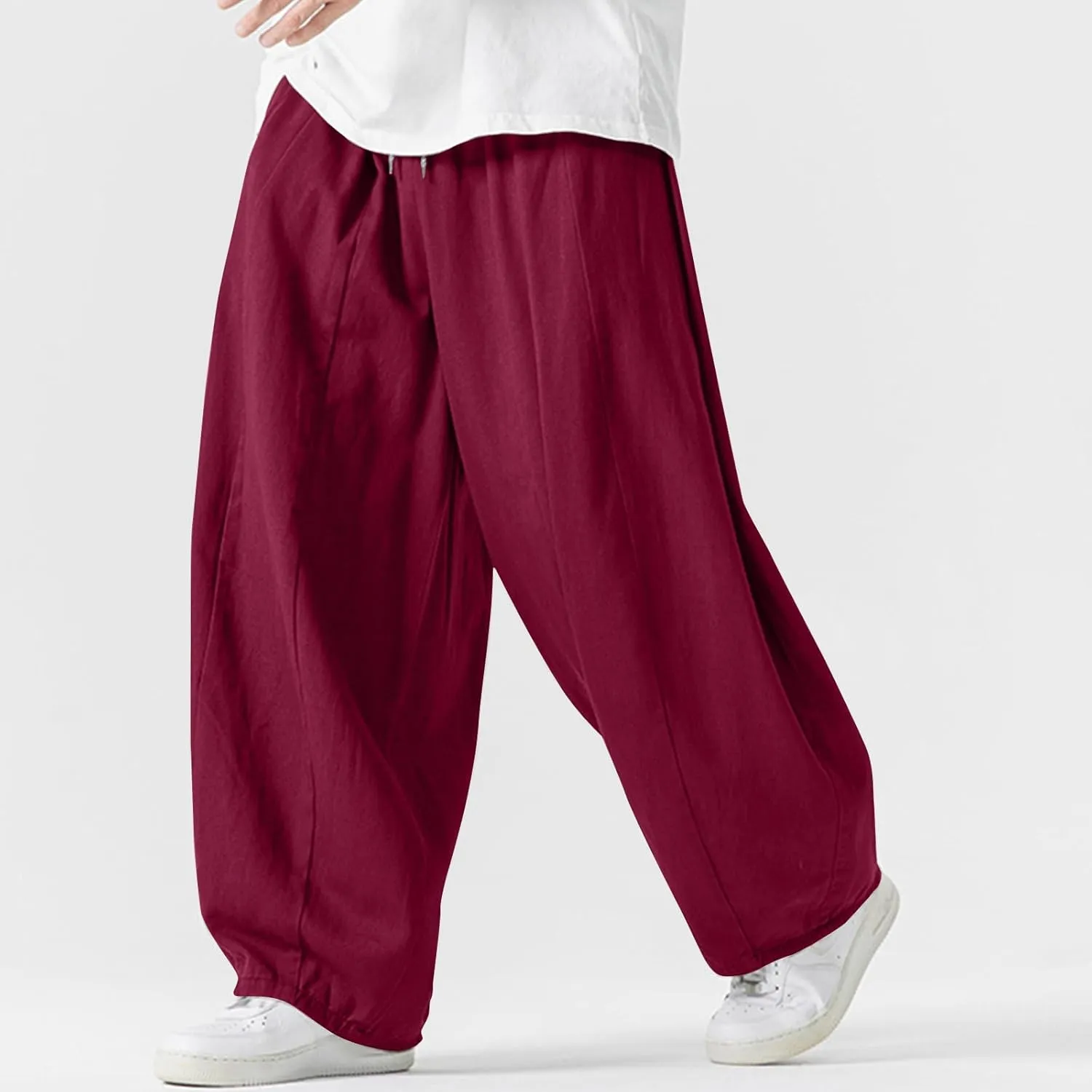 Men's Streetwear Pants Plus Size Fashion Loose Fit Comfy Wide Leg Pant Casual Solid Color Beach Comfy Light Trouser