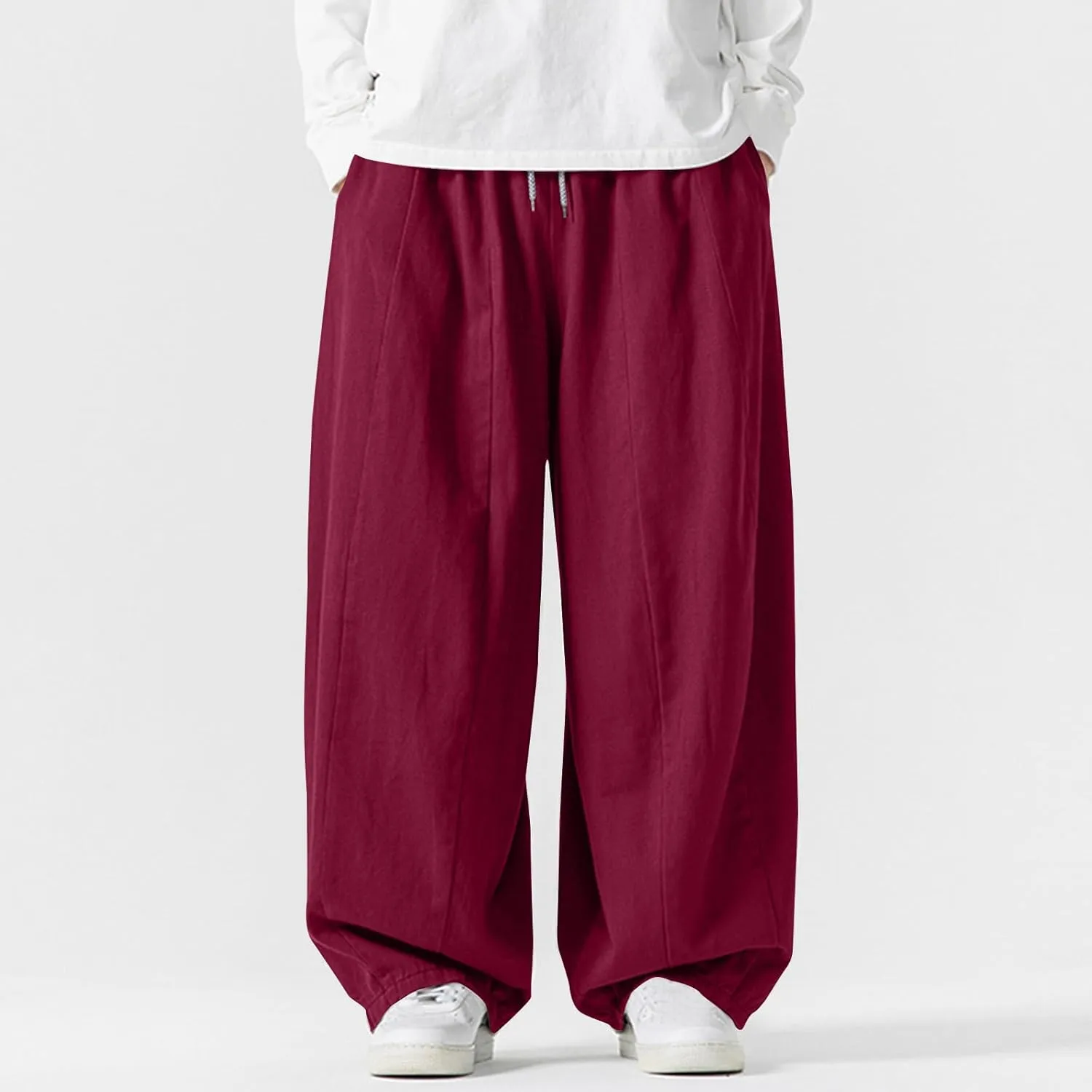 Men's Streetwear Pants Plus Size Fashion Loose Fit Comfy Wide Leg Pant Casual Solid Color Beach Comfy Light Trouser