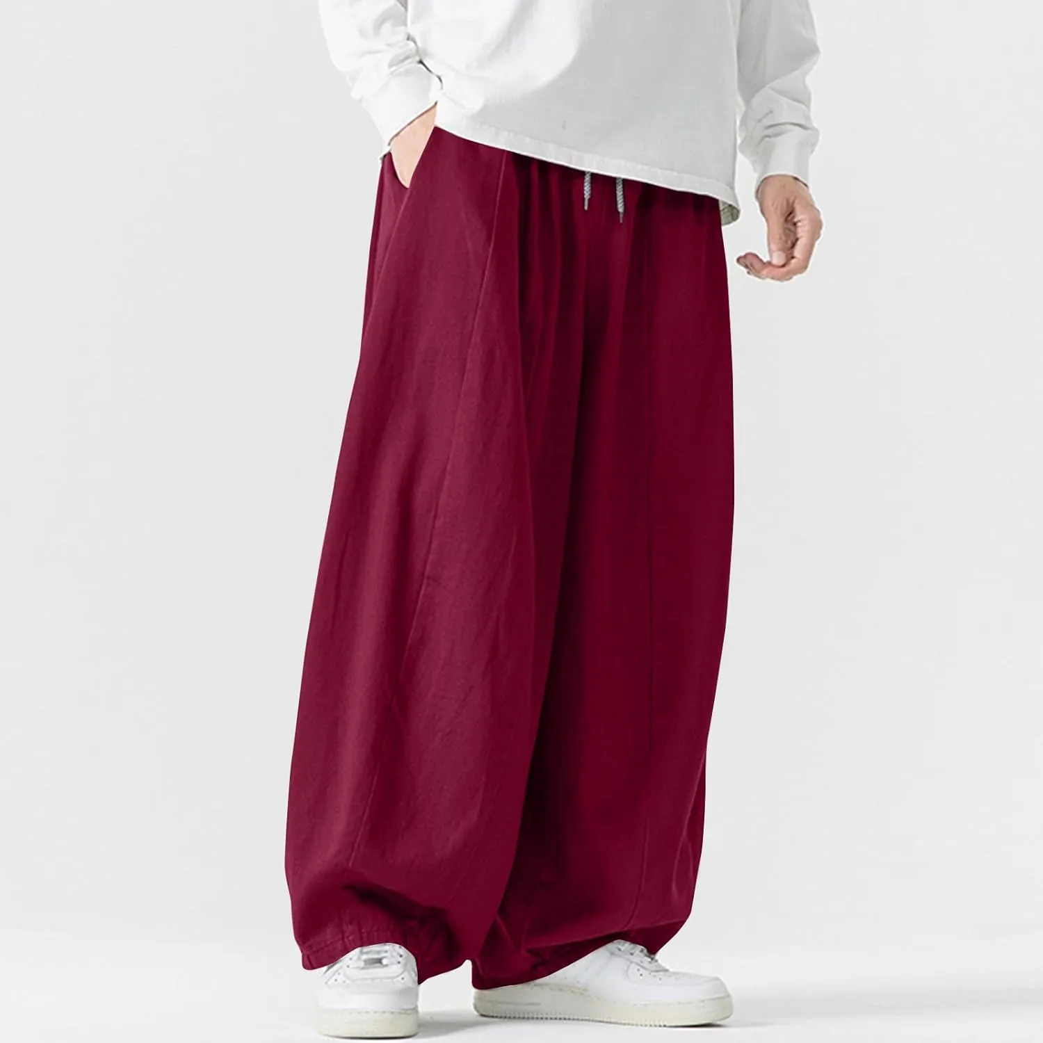 Men's Streetwear Pants Plus Size Fashion Loose Fit Comfy Wide Leg Pant Casual Solid Color Beach Comfy Light Trouser