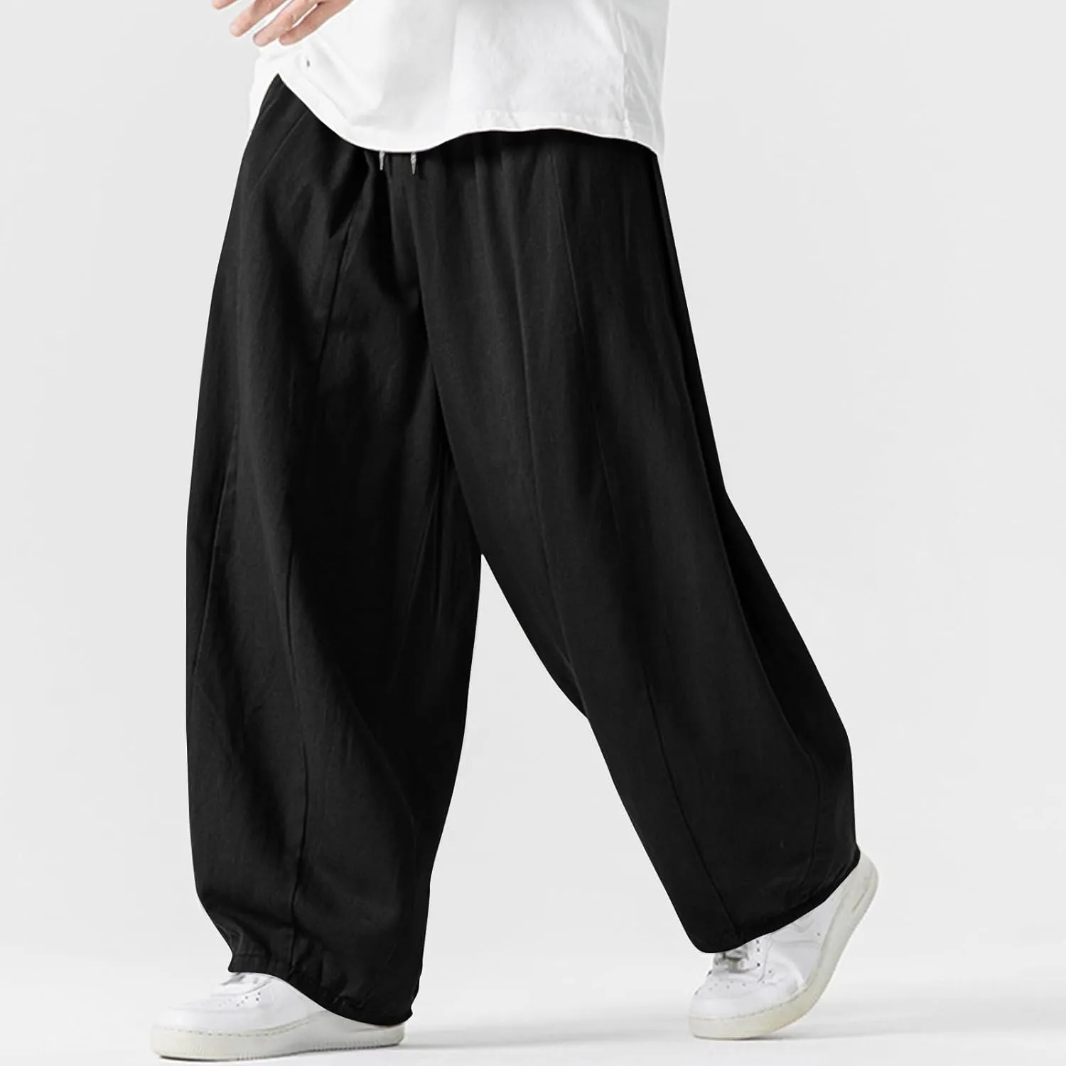 Men's Streetwear Pants Plus Size Fashion Loose Fit Comfy Wide Leg Pant Casual Solid Color Beach Comfy Light Trouser