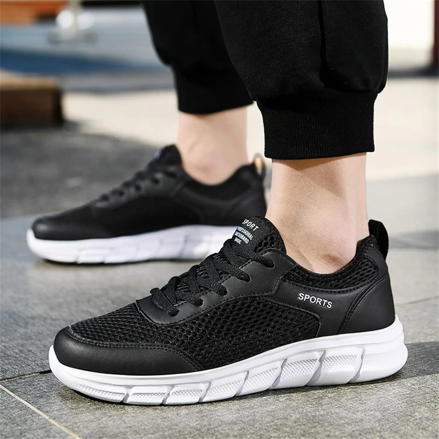Men's Walking Shoes White Leather Sneakers Men's Casual Sneakers Mesh Breathable Walking Shoes Comfortable Casual Tennis New Running Athletic