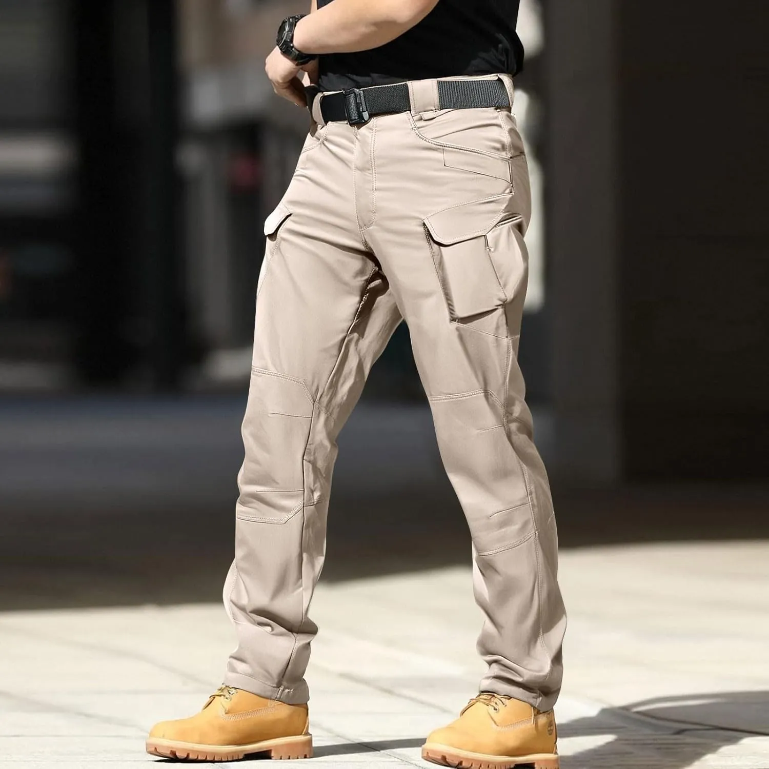 Men's Workout Cargo Pants Utility Elastic Waist Pockets Resistant Lightweight Tactical Pants Stretch Jogging Sweatpants