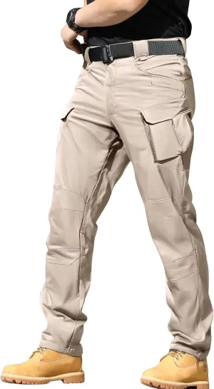 Men's Workout Cargo Pants Utility Elastic Waist Pockets Resistant Lightweight Tactical Pants Stretch Jogging Sweatpants