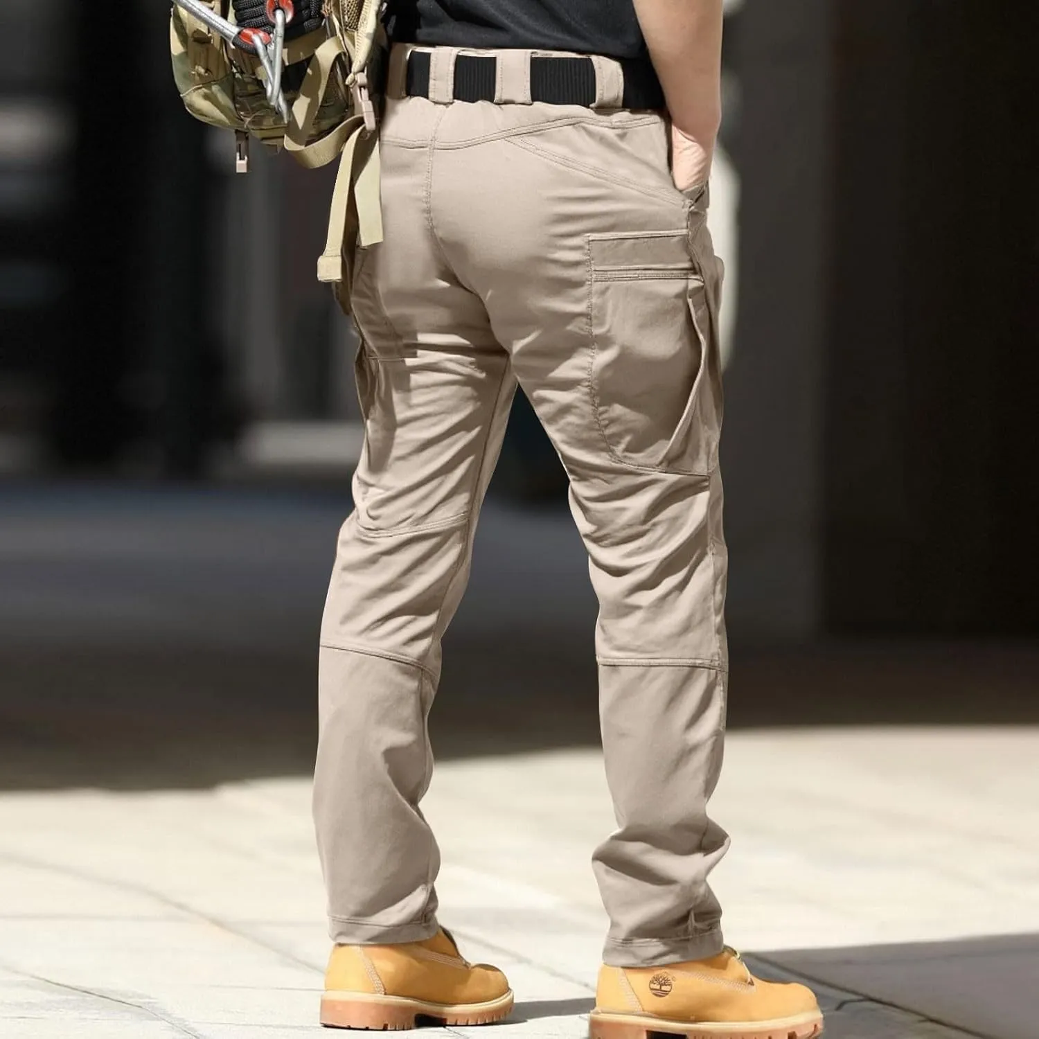 Men's Workout Cargo Pants Utility Elastic Waist Pockets Resistant Lightweight Tactical Pants Stretch Jogging Sweatpants
