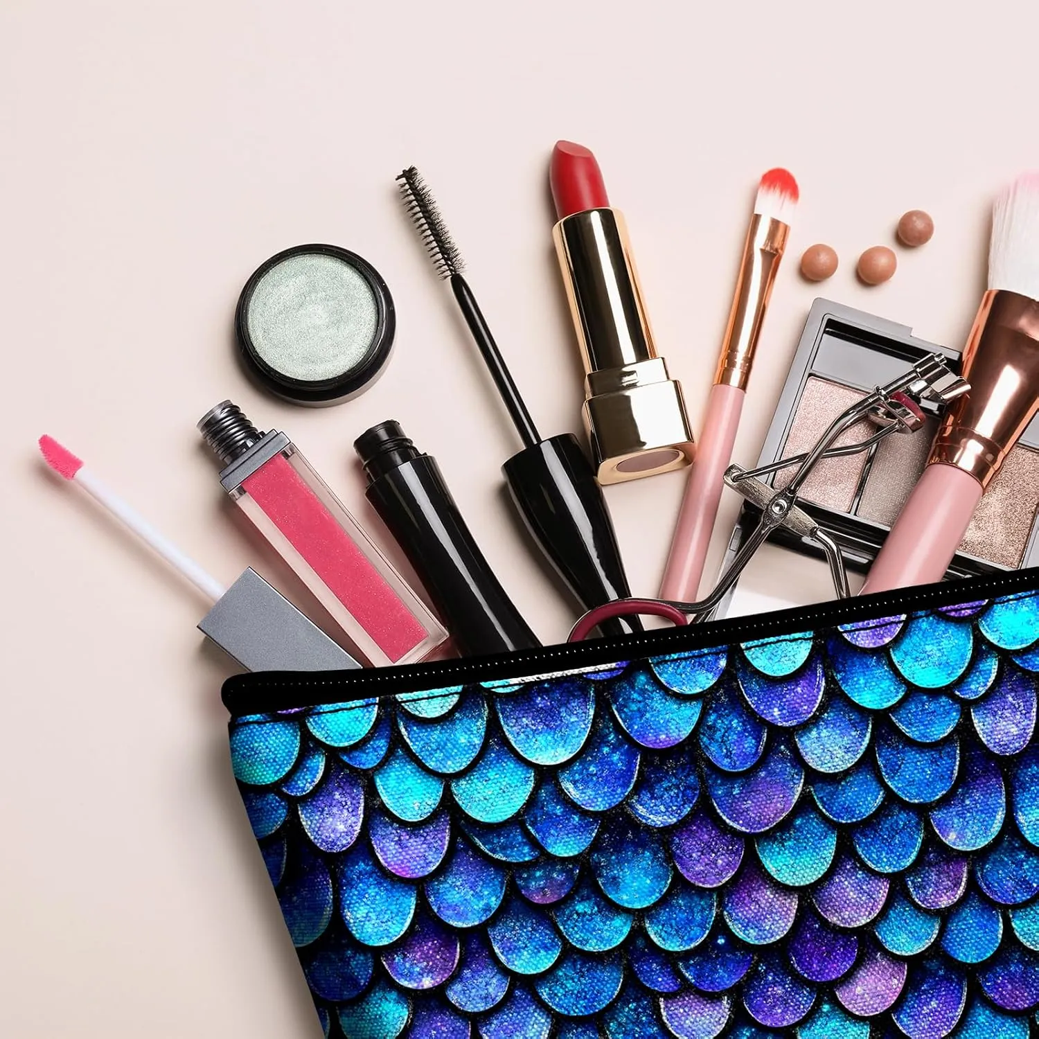 Mermaid Scales Travel Bag Makeup Bags for Women Teens Girls Cosmetic Pouch Big Capacity Cosmetic Bags for Purse