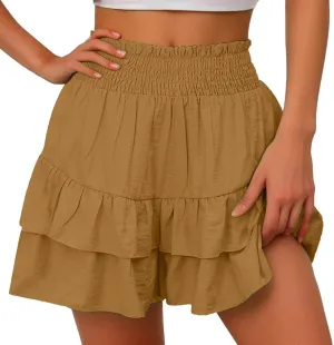 Mini Skirts for Women Summer High Waisted Ruffle Tiered Skorts Boho Flowy Linen Mini Skirts Beach Vacation Skirt