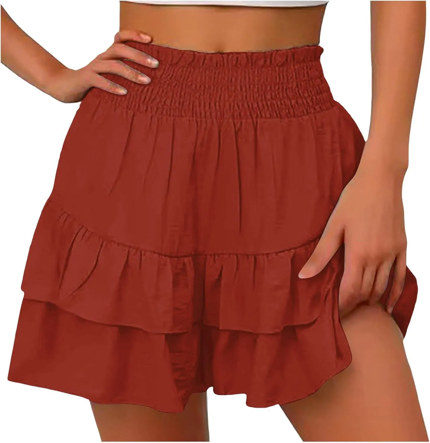 Mini Skirts for Women Summer High Waisted Ruffle Tiered Skorts Boho Flowy Linen Mini Skirts Beach Vacation Skirt