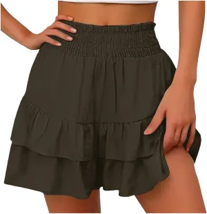 Mini Skirts for Women Summer High Waisted Ruffle Tiered Skorts Boho Flowy Linen Mini Skirts Beach Vacation Skirt