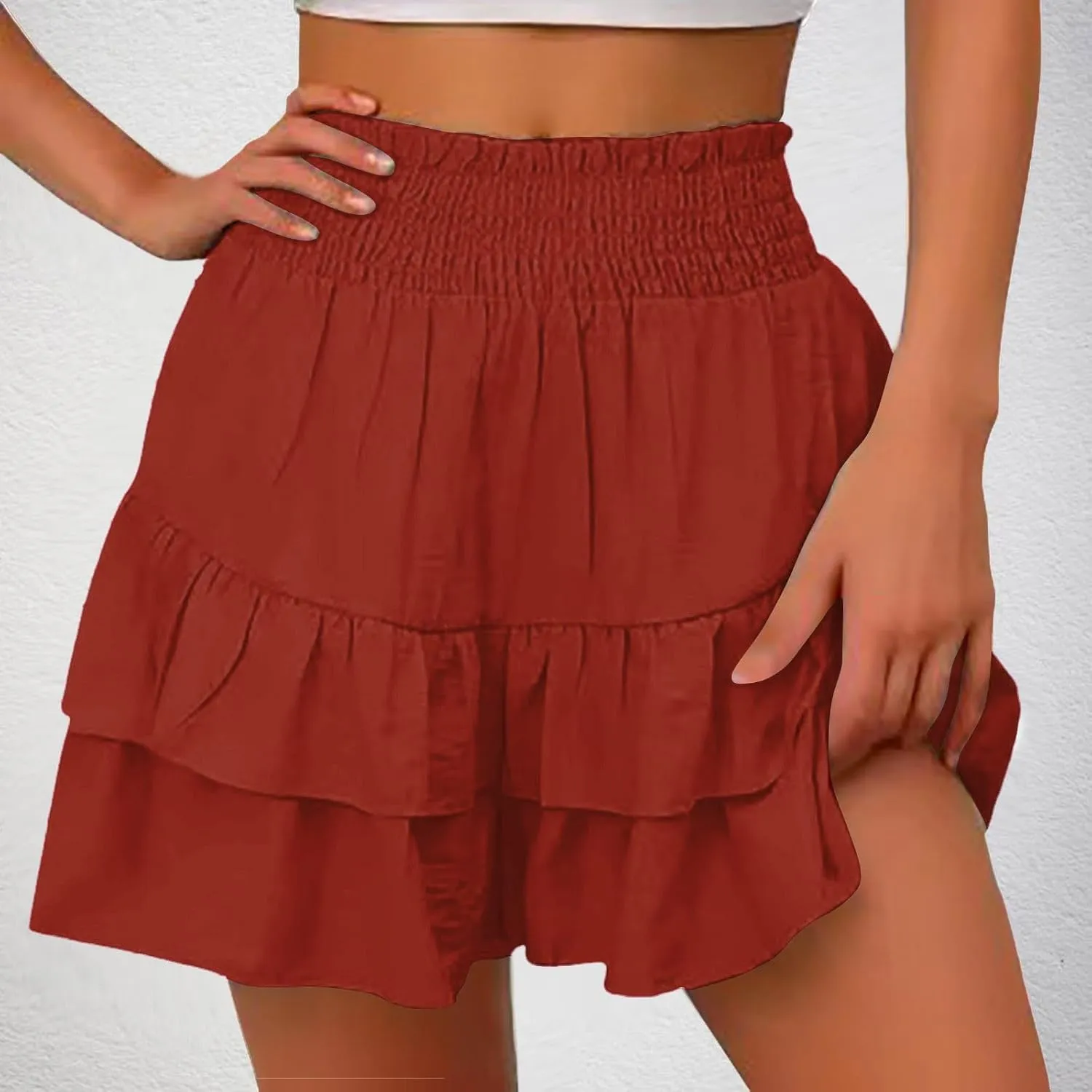 Mini Skirts for Women Summer High Waisted Ruffle Tiered Skorts Boho Flowy Linen Mini Skirts Beach Vacation Skirt