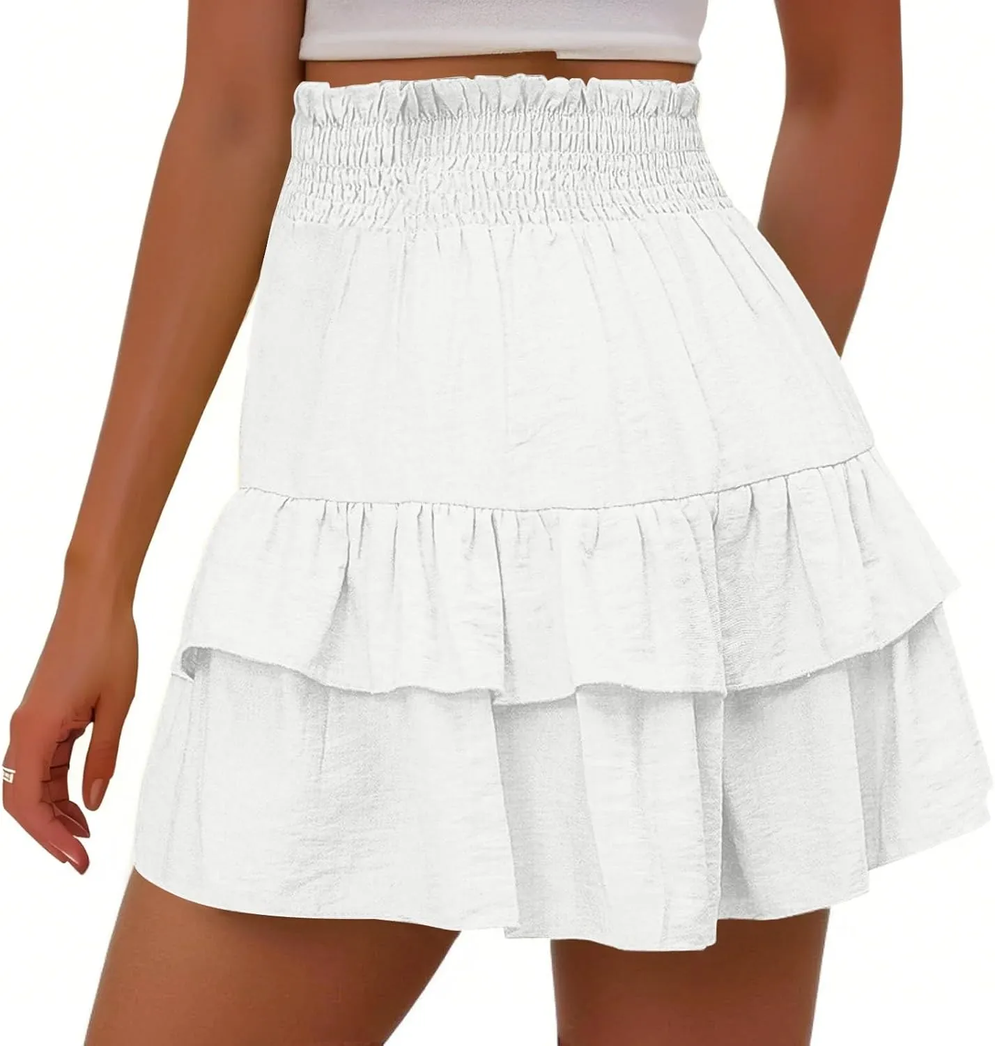 Mini Skirts for Women Summer High Waisted Ruffle Tiered Skorts Boho Flowy Linen Mini Skirts Beach Vacation Skirt