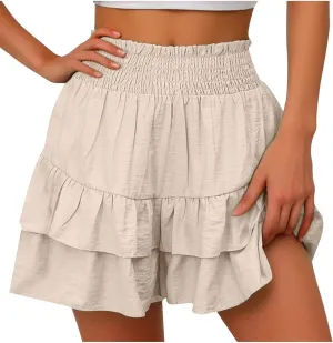 Mini Skirts for Women Summer High Waisted Ruffle Tiered Skorts Boho Flowy Linen Mini Skirts Beach Vacation Skirt