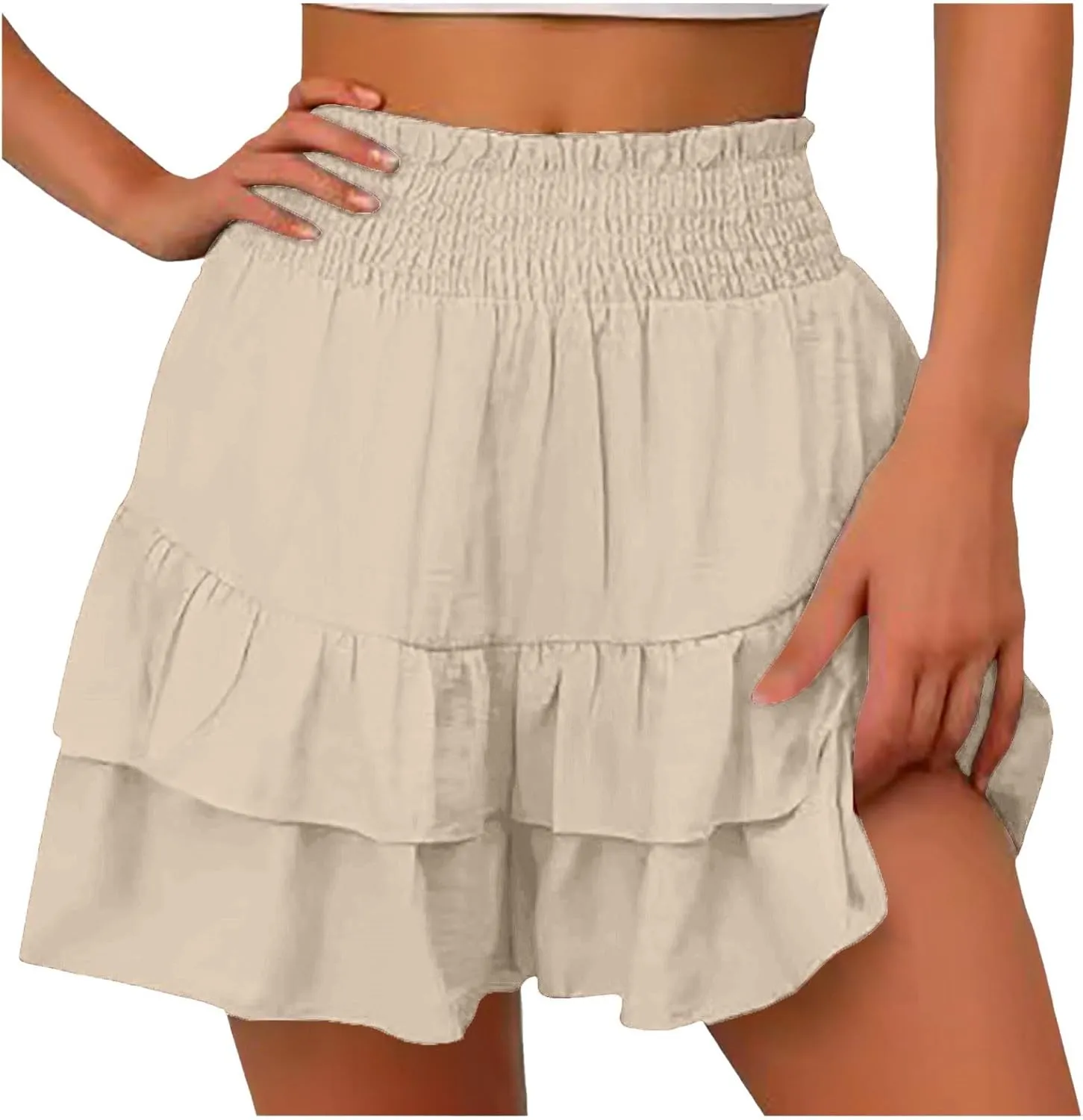 Mini Skirts for Women Summer High Waisted Ruffle Tiered Skorts Boho Flowy Linen Mini Skirts Beach Vacation Skirt
