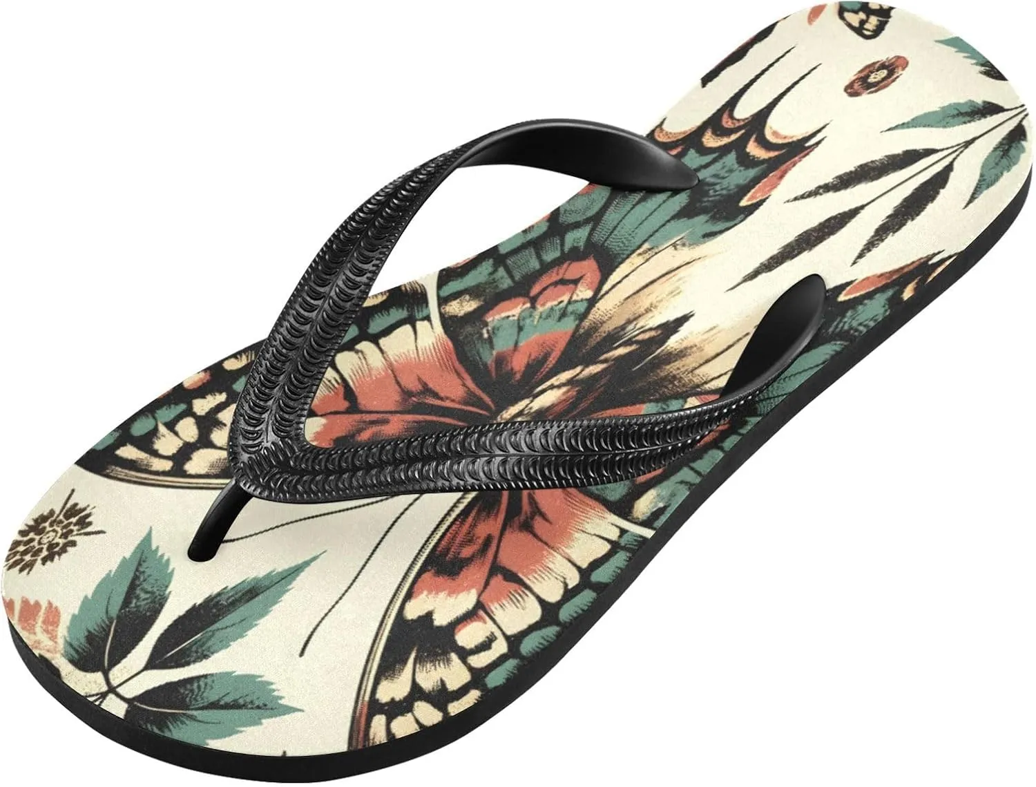 MNSRUU Flip Flops for Women Men Butterfly Black Flip Flops Womens Slides Men Sandals Shower Slippers Summer Non-Slip Flipflops for Swim Beach Bathroom, XS