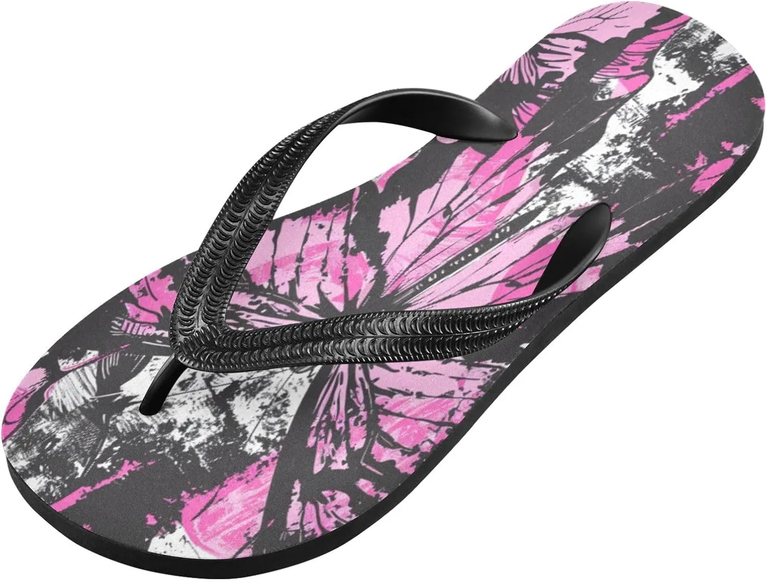 MNSRUU Flip Flops for Women Men Butterfly Black Flip Flops Womens Slides Men Sandals Shower Slippers Summer Non-Slip Flipflops for Swim Beach Bathroom, XS