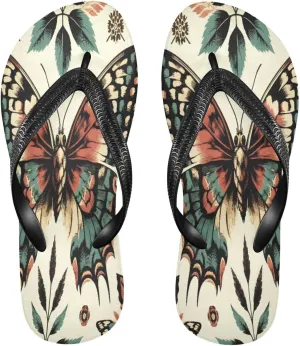 MNSRUU Flip Flops for Women Men Butterfly Black Flip Flops Womens Slides Men Sandals Shower Slippers Summer Non-Slip Flipflops for Swim Beach Bathroom, XS