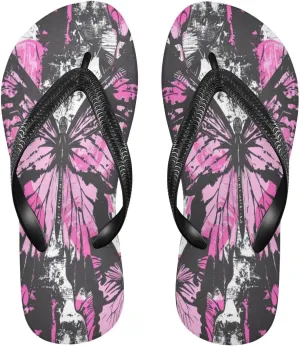 MNSRUU Flip Flops for Women Men Butterfly Black Flip Flops Womens Slides Men Sandals Shower Slippers Summer Non-Slip Flipflops for Swim Beach Bathroom, XS