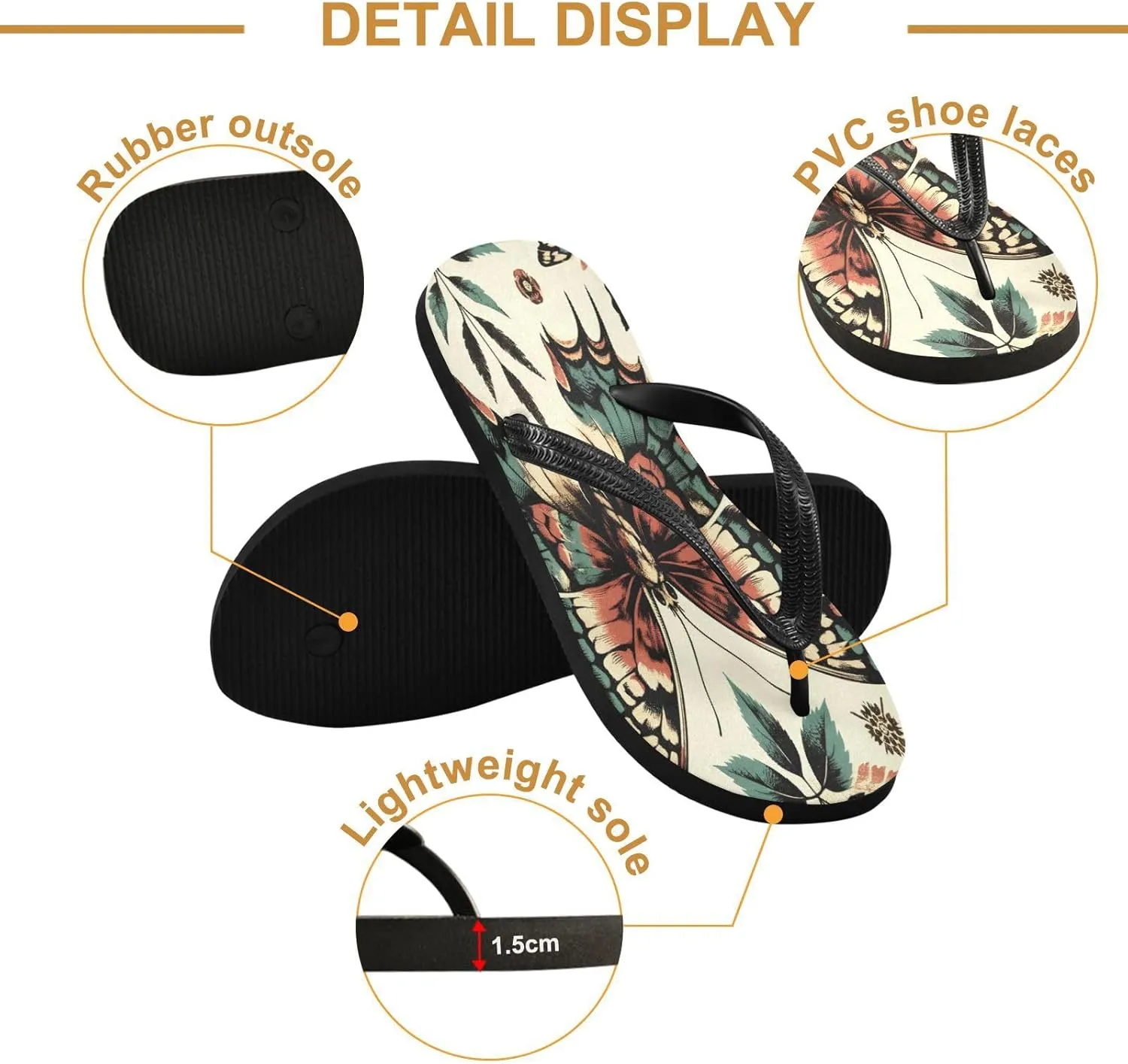 MNSRUU Flip Flops for Women Men Butterfly Black Flip Flops Womens Slides Men Sandals Shower Slippers Summer Non-Slip Flipflops for Swim Beach Bathroom, XS