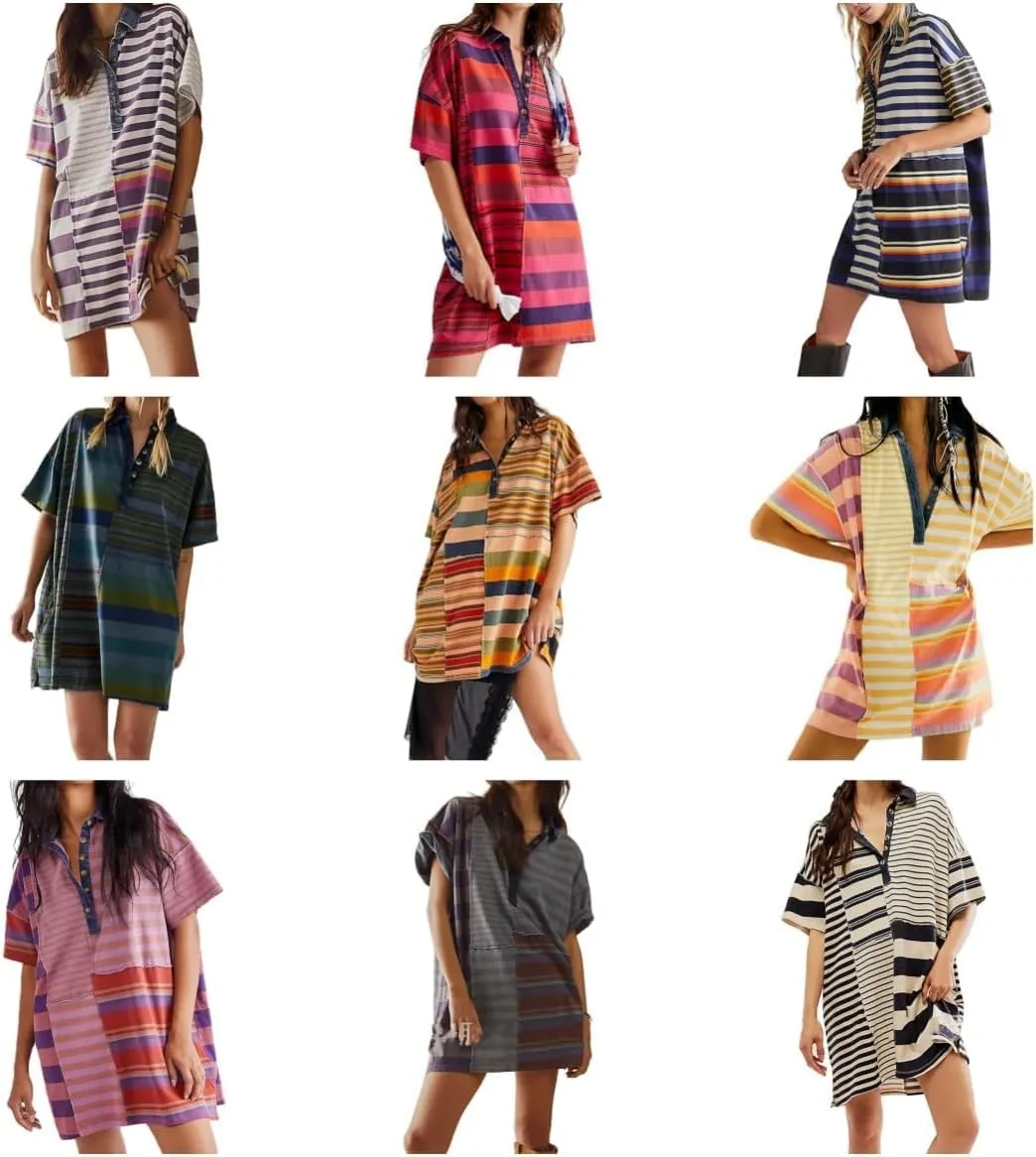 MOLERFO Striped T Shirt Dress Casual Summer Mini Dress Short Beach Sundress Women Short Sleeve Oversized Y2k Dress