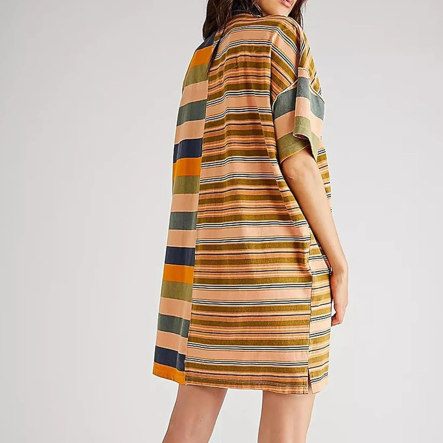 MOLERFO Striped T Shirt Dress Casual Summer Mini Dress Short Beach Sundress Women Short Sleeve Oversized Y2k Dress