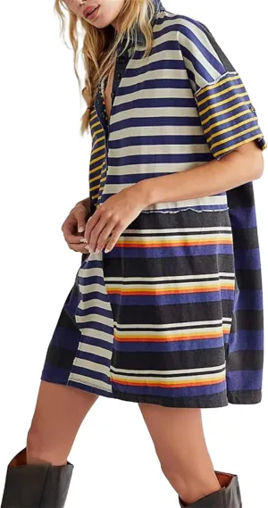 MOLERFO Striped T Shirt Dress Casual Summer Mini Dress Short Beach Sundress Women Short Sleeve Oversized Y2k Dress