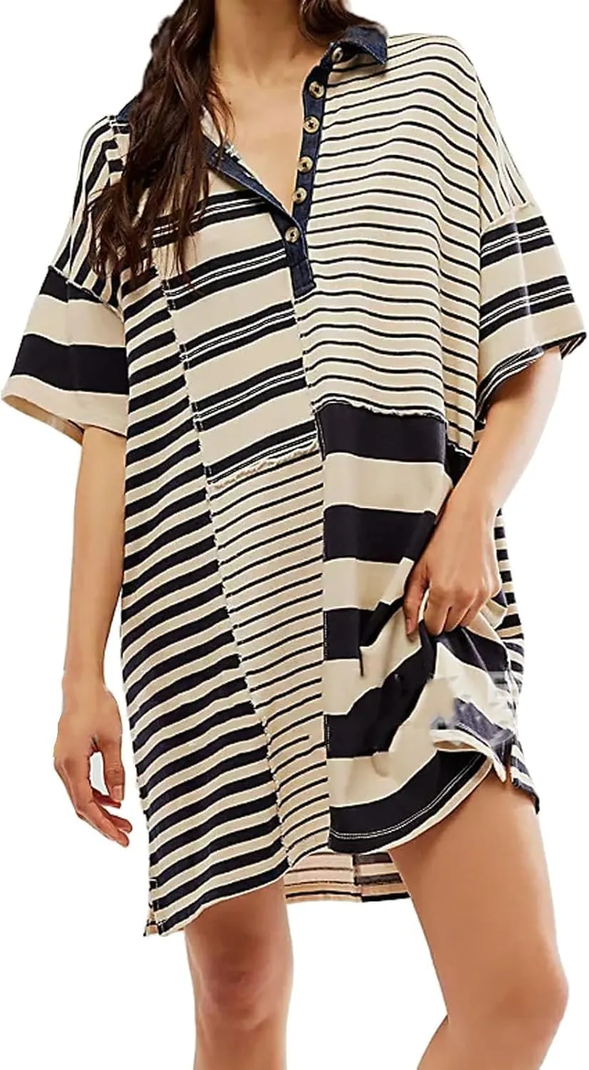 MOLERFO Striped T Shirt Dress Casual Summer Mini Dress Short Beach Sundress Women Short Sleeve Oversized Y2k Dress