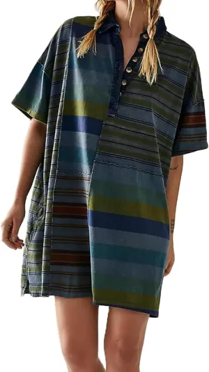 MOLERFO Striped T Shirt Dress Casual Summer Mini Dress Short Beach Sundress Women Short Sleeve Oversized Y2k Dress