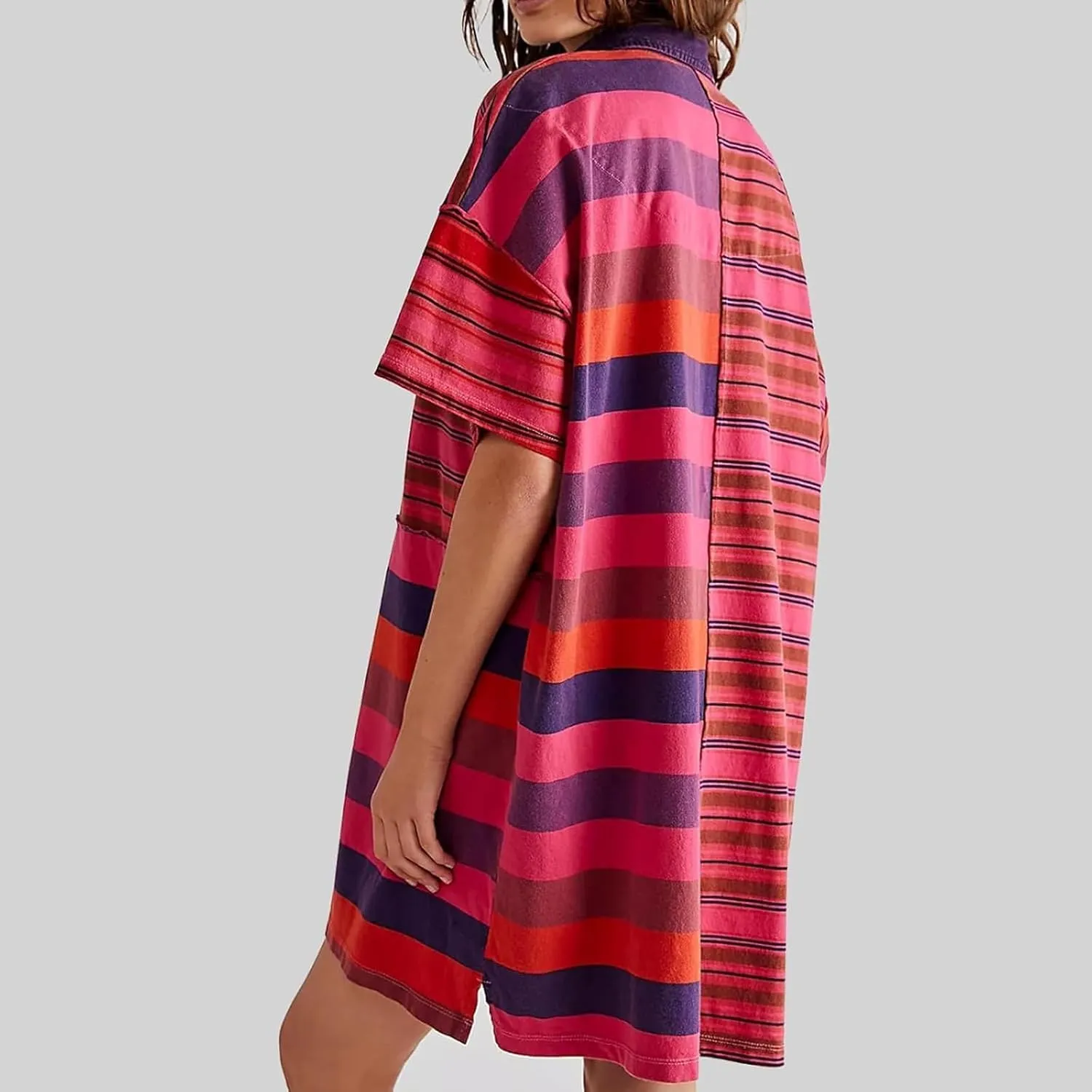 MOLERFO Striped T Shirt Dress Casual Summer Mini Dress Short Beach Sundress Women Short Sleeve Oversized Y2k Dress