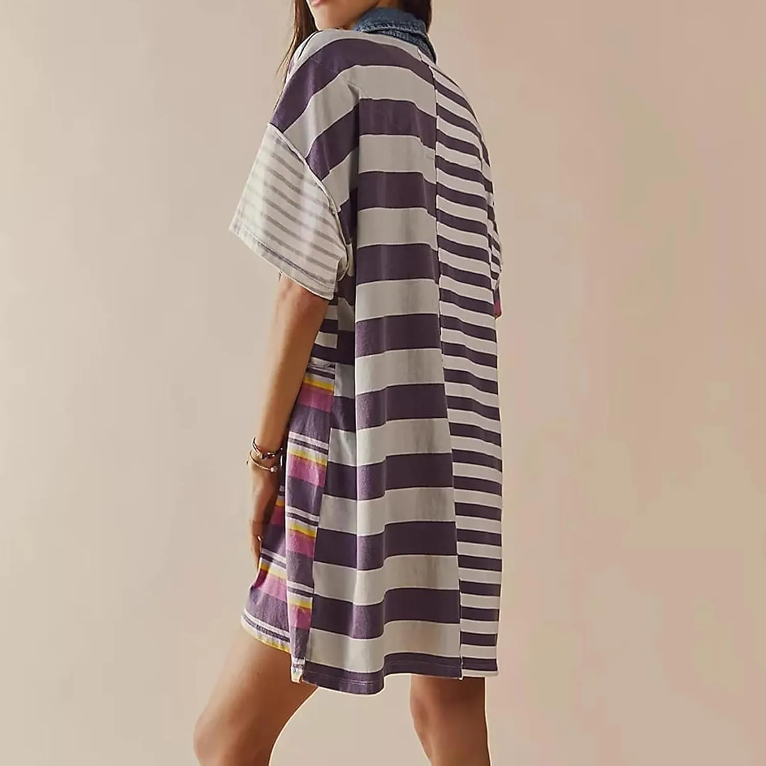 MOLERFO Striped T Shirt Dress Casual Summer Mini Dress Short Beach Sundress Women Short Sleeve Oversized Y2k Dress