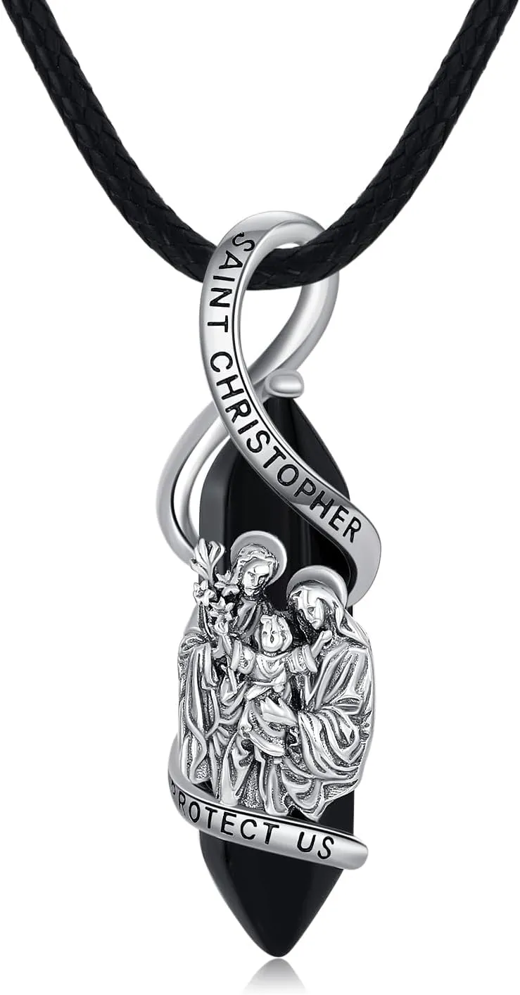 MONGAS Saint Christopher Necklace Sterling Silver St.Christopher Pendant Healing Crystal Jewelry Jesus Christ Jewelry