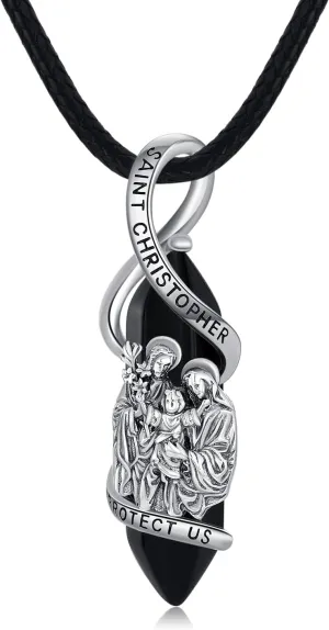 MONGAS Saint Christopher Necklace Sterling Silver St.Christopher Pendant Healing Crystal Jewelry Jesus Christ Jewelry