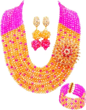 Multi Strands Statement Necklace Nigerian Wedding African Beads Jewelry Set Crystal Bridal Jewelry Sets