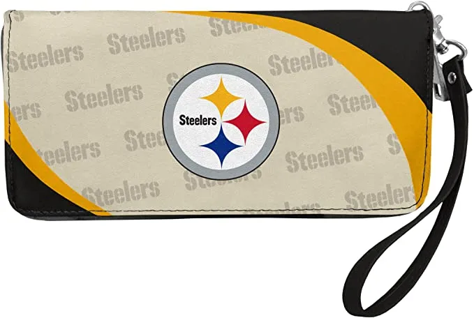 NFL Pittsburgh Steelers Curve Zip Organizer Wallet with Detachable Wrist Strap