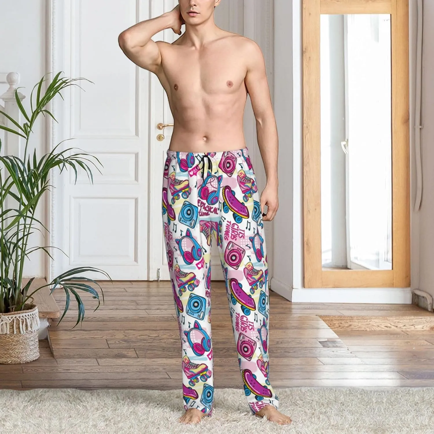 Novastar Mens Pajama Pants Bottoms With Pockets- Cute Cartoon Skateboard Shoes Soft Mens Pj Pants, Comfy Men Lounge Pants