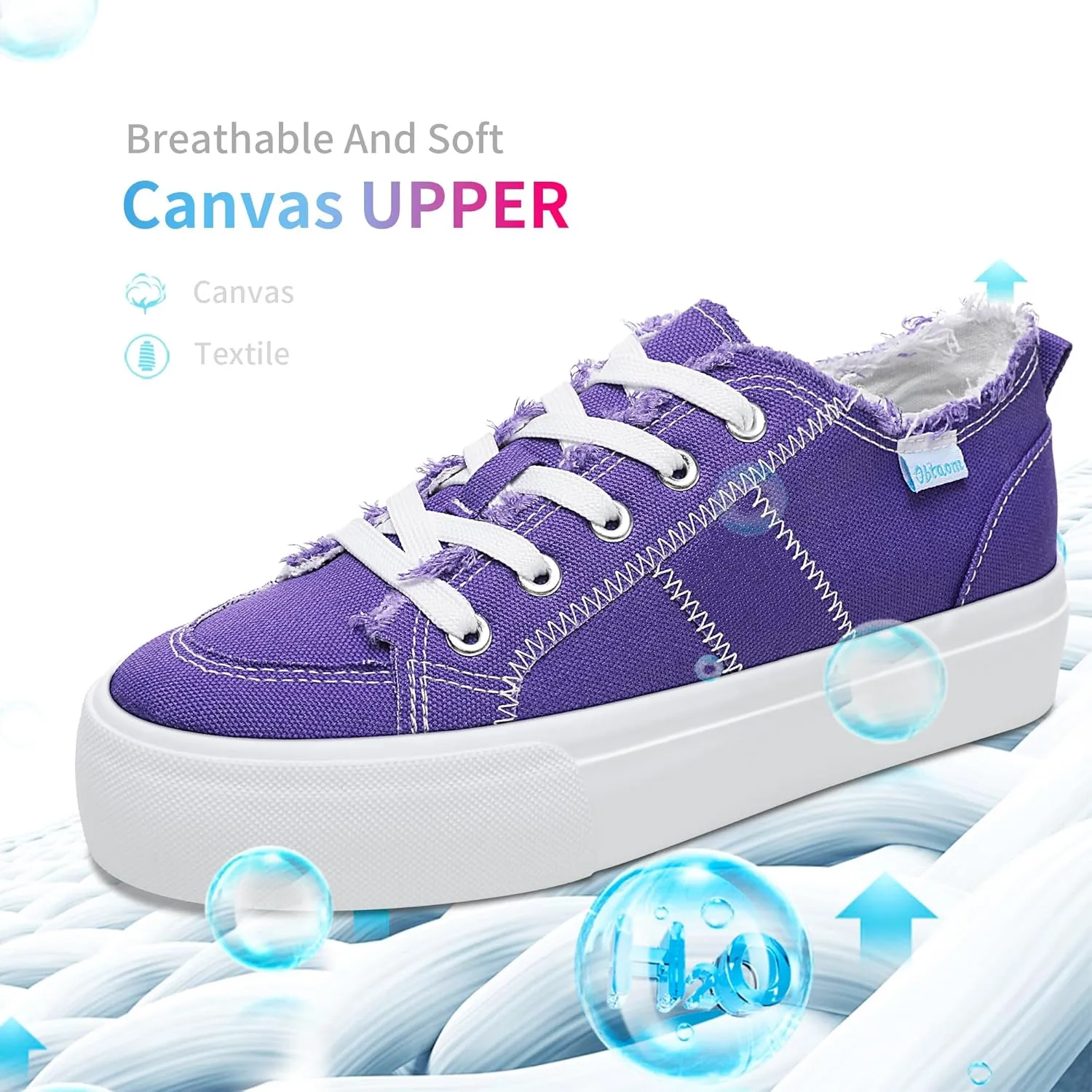 Obtaom Women Platform Canvas Sneakers White Comfort Play Fashion Sneakers Casual Lift Platform Lace Up Shoes Cute Low Top Walking Shoes for Lady