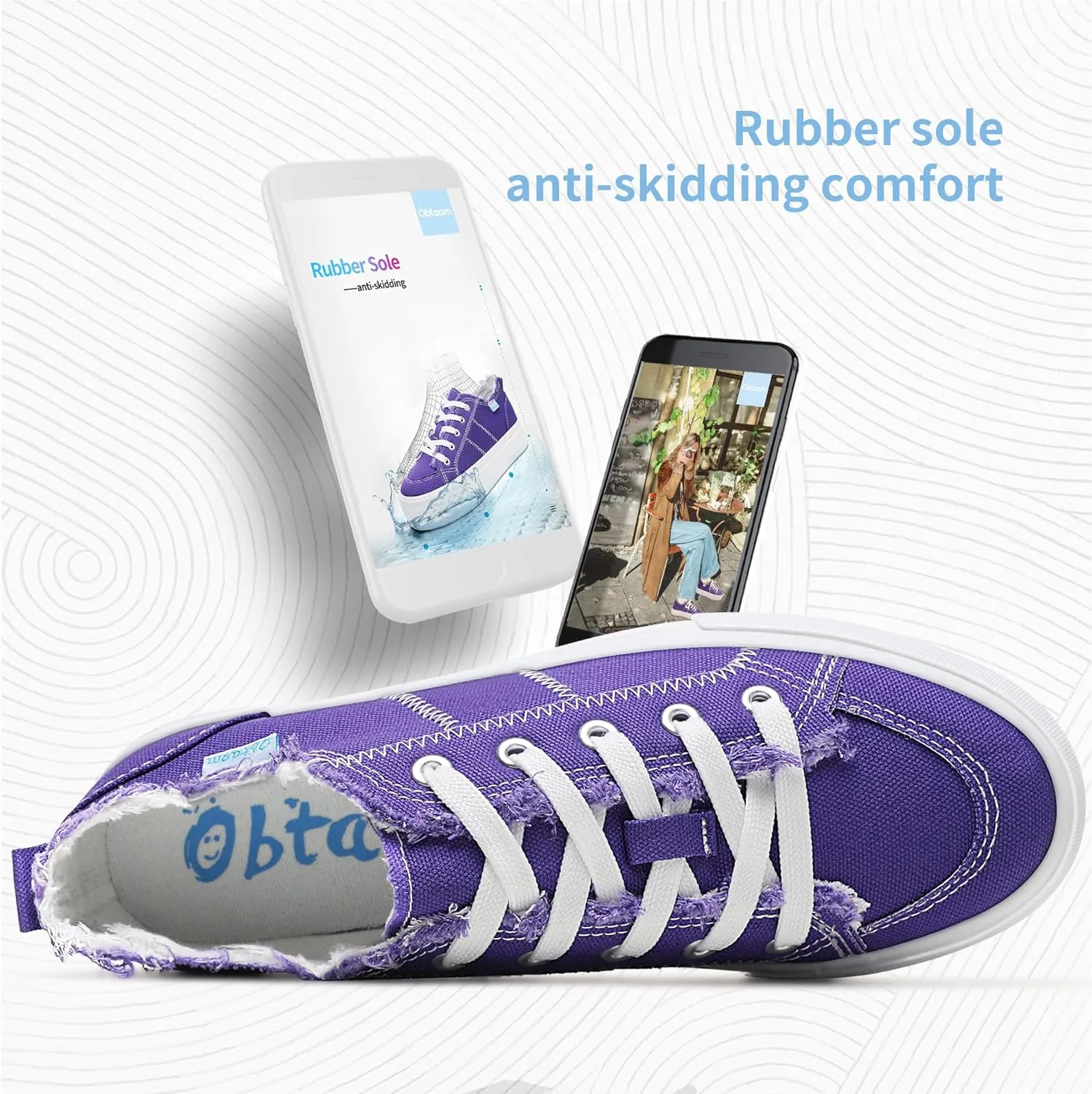 Obtaom Women Platform Canvas Sneakers White Comfort Play Fashion Sneakers Casual Lift Platform Lace Up Shoes Cute Low Top Walking Shoes for Lady