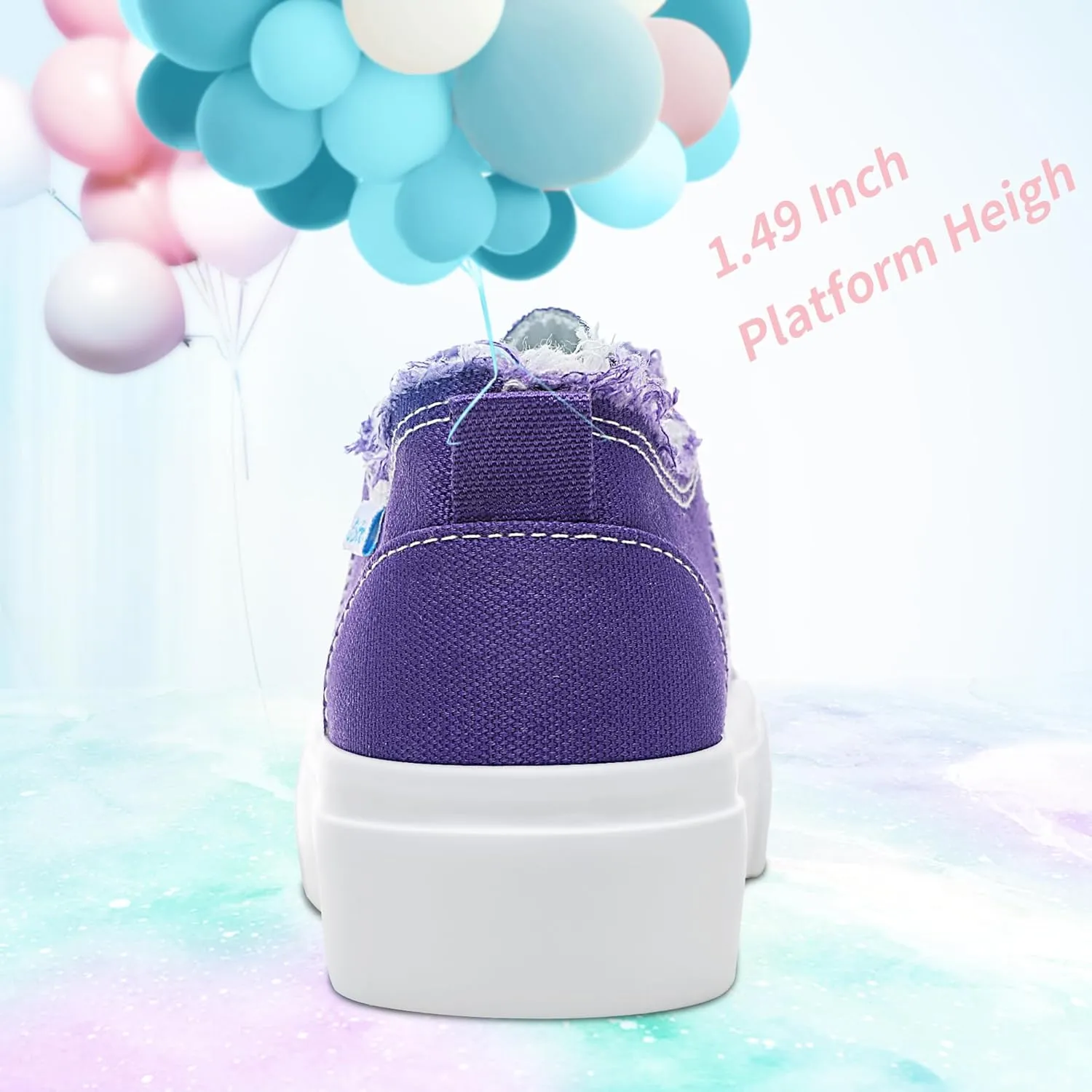 Obtaom Women Platform Canvas Sneakers White Comfort Play Fashion Sneakers Casual Lift Platform Lace Up Shoes Cute Low Top Walking Shoes for Lady