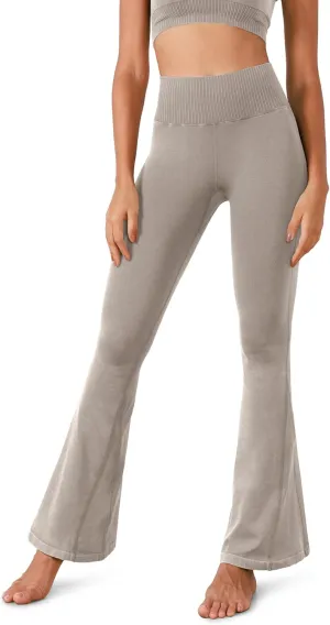 ODODOS Seamless Flare Leggings for Women Ribbed High Waist Gym Workout Casual Bootcut Yoga Pants