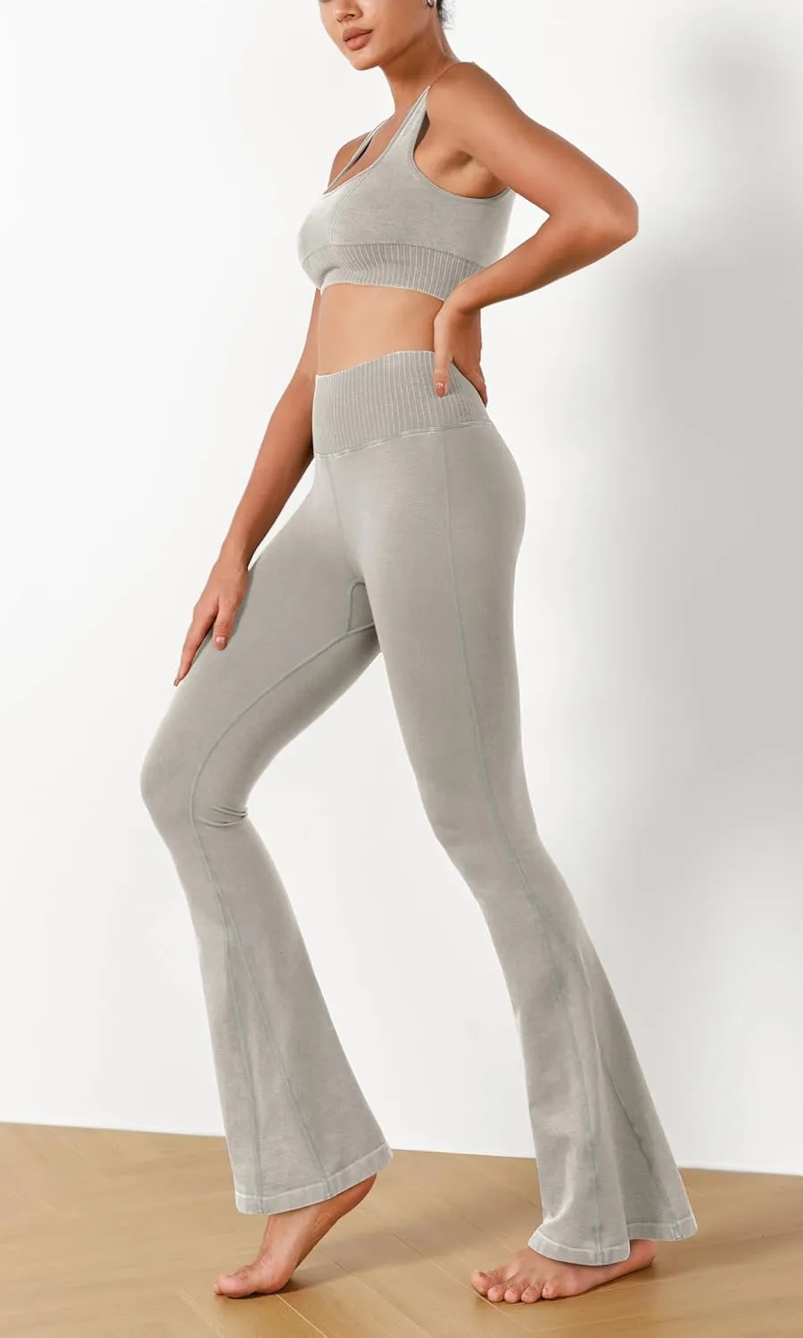 ODODOS Seamless Flare Leggings for Women Ribbed High Waist Gym Workout Casual Bootcut Yoga Pants