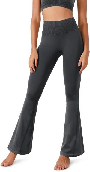 ODODOS Seamless Flare Leggings for Women Ribbed High Waist Gym Workout Casual Bootcut Yoga Pants