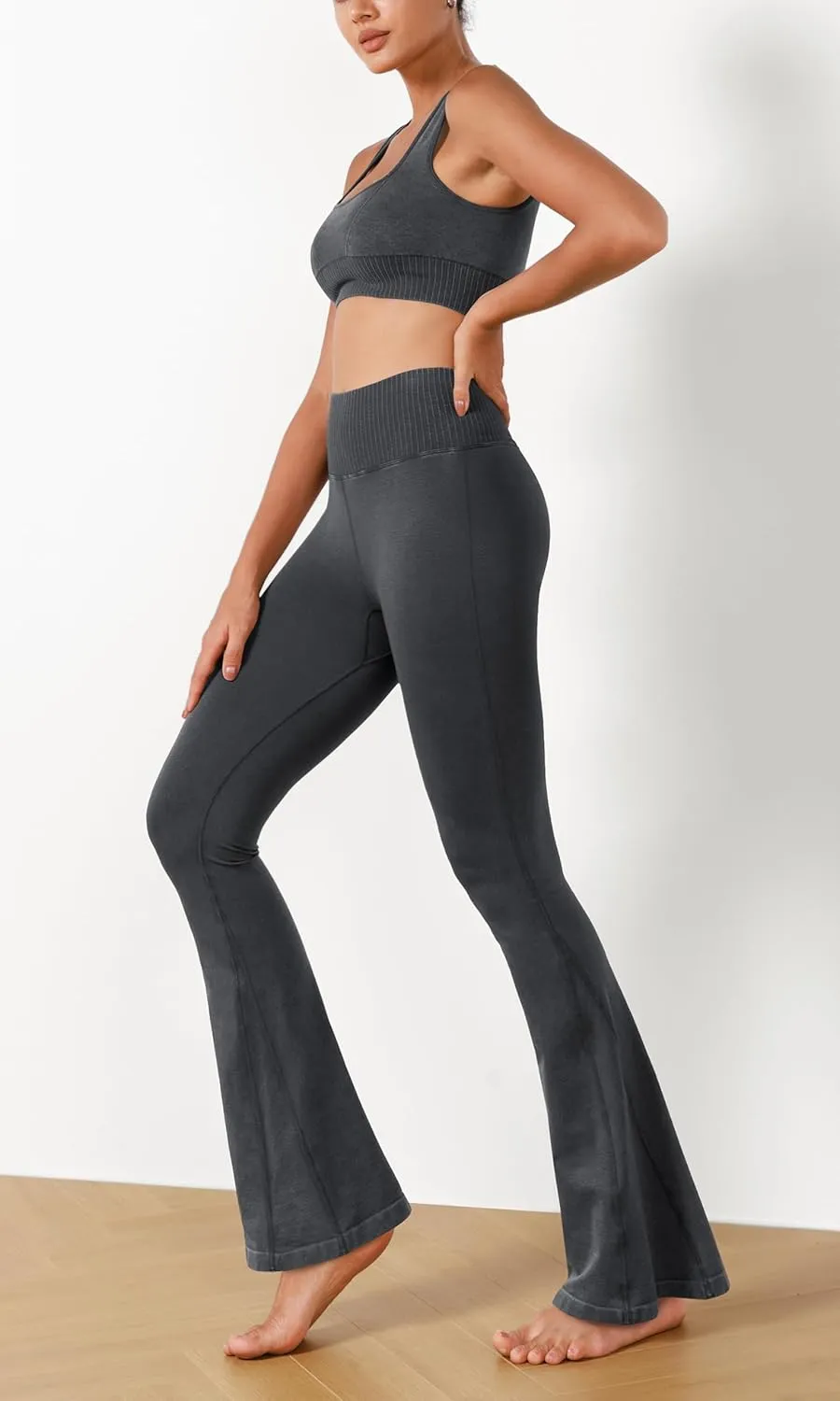 ODODOS Seamless Flare Leggings for Women Ribbed High Waist Gym Workout Casual Bootcut Yoga Pants