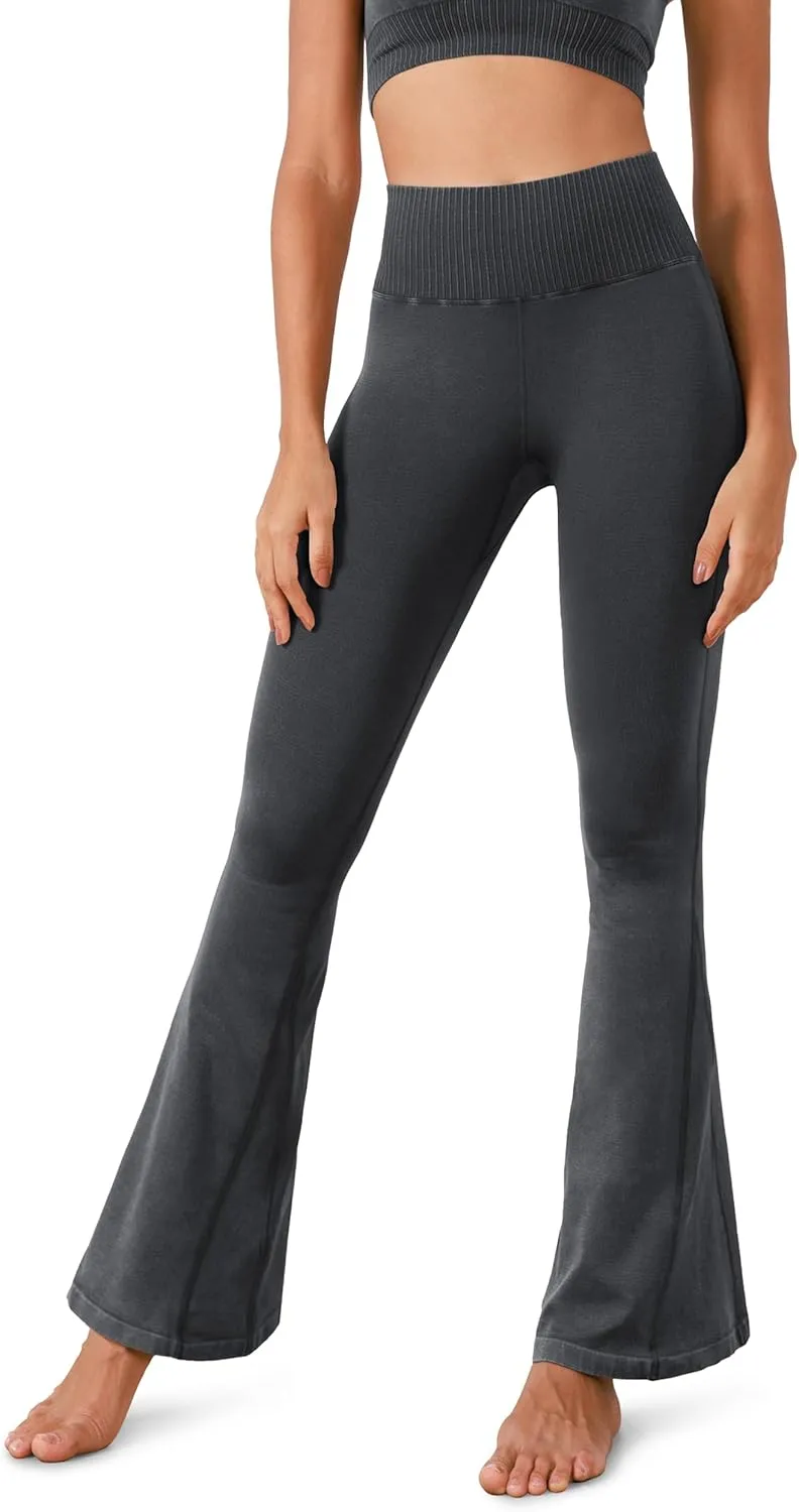 ODODOS Seamless Flare Leggings for Women Ribbed High Waist Gym Workout Casual Bootcut Yoga Pants