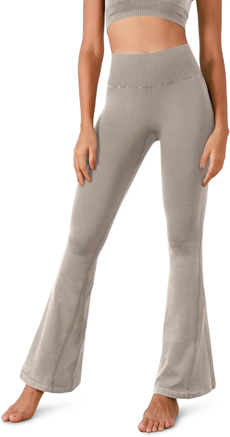 ODODOS Seamless Flare Leggings for Women Ribbed High Waist Gym Workout Casual Bootcut Yoga Pants