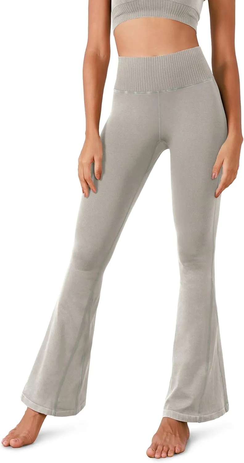 ODODOS Seamless Flare Leggings for Women Ribbed High Waist Gym Workout Casual Bootcut Yoga Pants