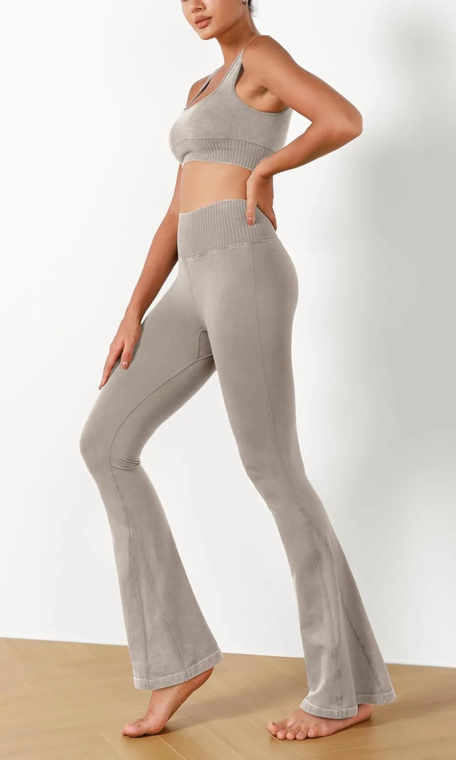 ODODOS Seamless Flare Leggings for Women Ribbed High Waist Gym Workout Casual Bootcut Yoga Pants