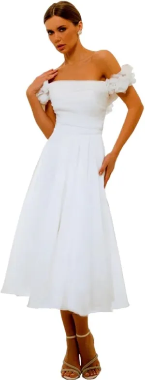 Off Shoulder Wedding Dresses for Bride Tea Length Bridal Gown for Wedding
